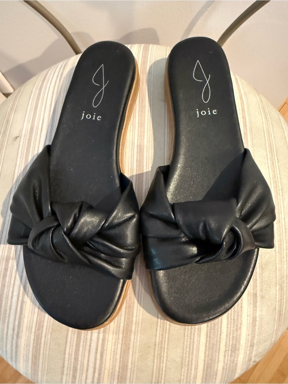 NEW Joie Black Knotted Leather Slide Sandals
